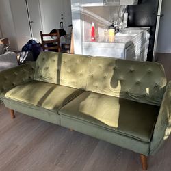 Olive Green Velvet Tufted MCM Couch