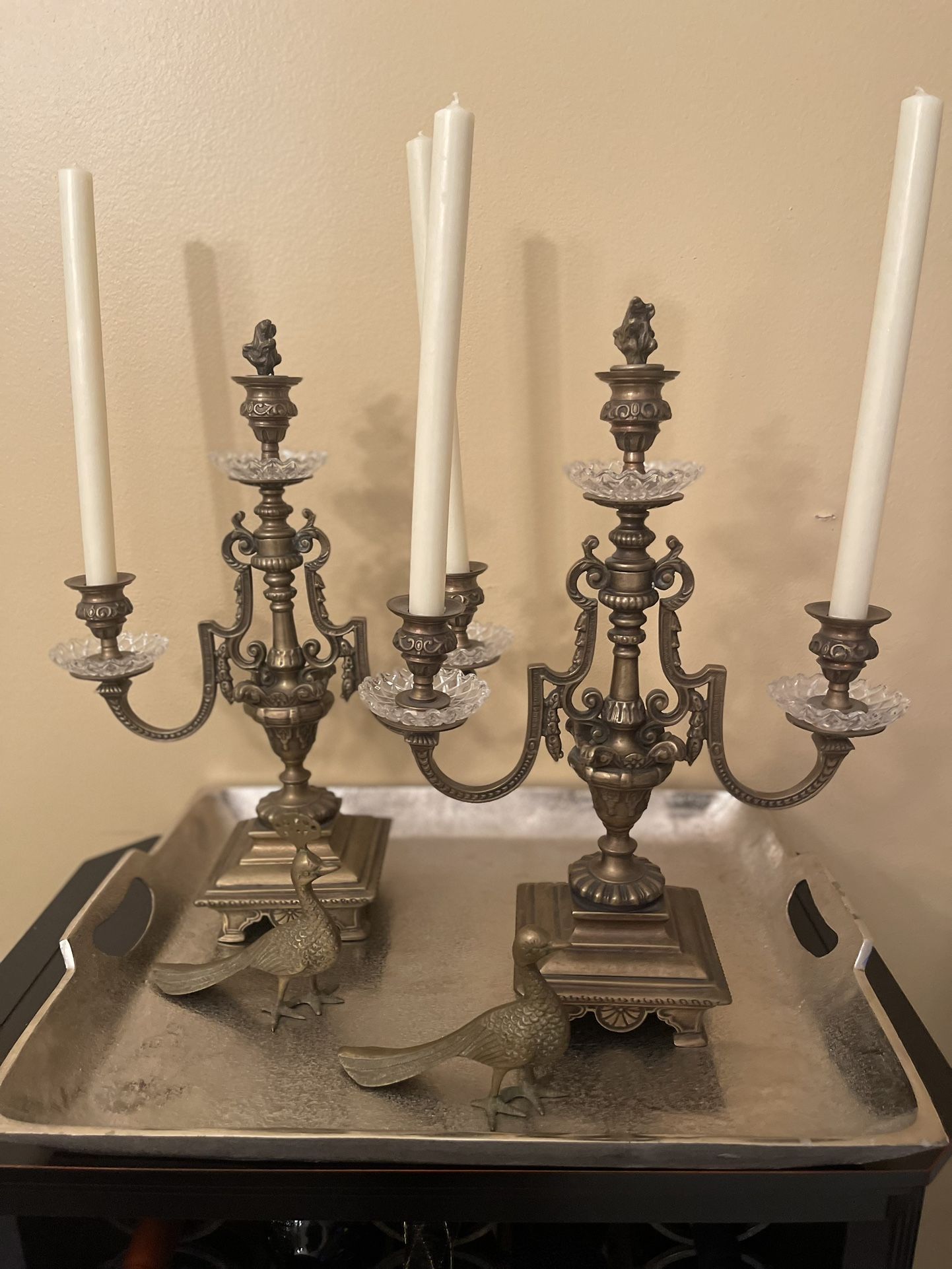Set of Two Vintage Brass Candelabras