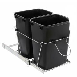 Sliding Pull Out Double Trash Bins 35 Quart Kitchen Cabinet Black