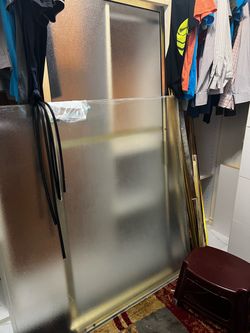 Gold Framed Frosted Glass Shower Door/Enclosure – Complete Set – $150 OBO
