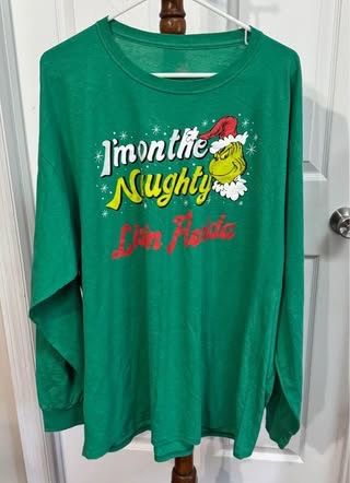 Grinch Christmas Shirt Long Sleeve Naughty List size XXL just $5 