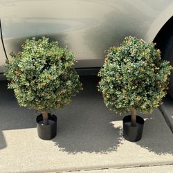 Two 24''T Outdoor Artificial Boxwood Topiary Ball,16 inches Wide Artificial Potted Shrubs for Indoor