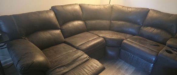 Large Dark Brown Leather Sectional Recliner Sofa