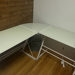 L-Shaped Glass Top Computer Desk