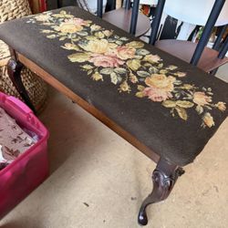 Vintage Long Embroidered Bench With Storage Bench 30 x 14 x 20 high