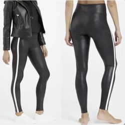 SPANX Faux Leather Stripe Leggings (XS)