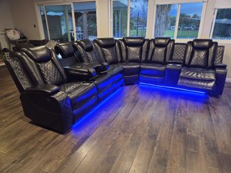 Brand New Sectional Faux Leather 2 Power Recliners Wireless Charger LED $1599