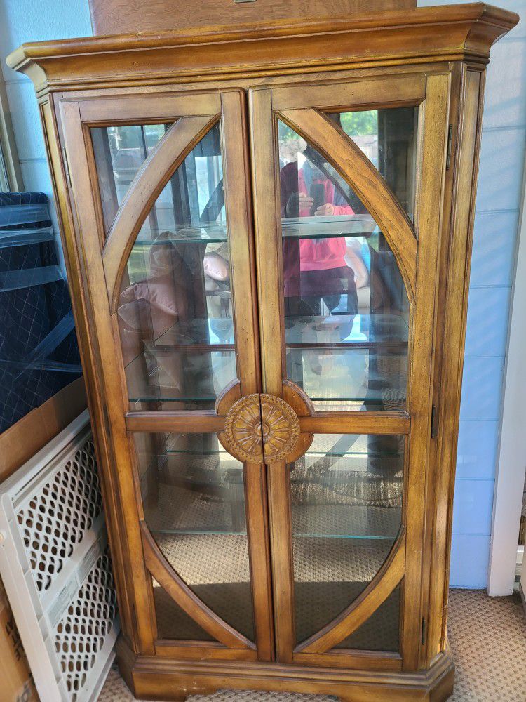 Antique Vintage Glassfront Hutch Display Cabinet