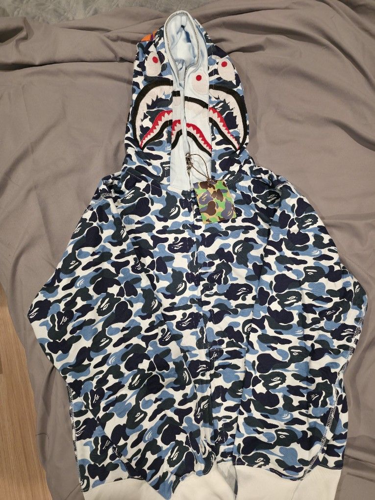 Blue Fire Bape Hoodie Double Hood
