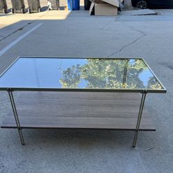 Modern Glass Metal Wood Coffee Table 