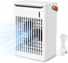 White Portable Misting Desk Fan, Personal Evaporative Air Cooler
