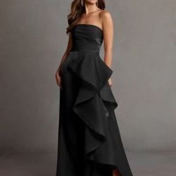 Black Strapless Formal Gown / Black Tie / Bridesmaid Dress