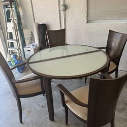 Wood Table With Tempered Glass And 4 Chairs