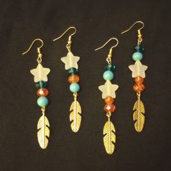 Taylor Swift The Life Of A Showgirl Inspired Earrings Handmade Sparkly Teal Orange White Opalite Star 