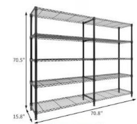 Garvee 5 Tier Storage Shelving Unit Metal Shelves 70 Inch Wide Wire Shelving 70 Inch H L-Shaped Pantry Shelves Kitchen Storage Shelves 70.8x70.4x15.7 