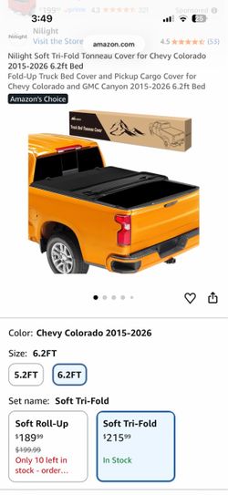 Nilight Soft Roll-Up Tonneau Cover 2015-2026 Chevy Colorado GMC Canyon 6.2’ Bed