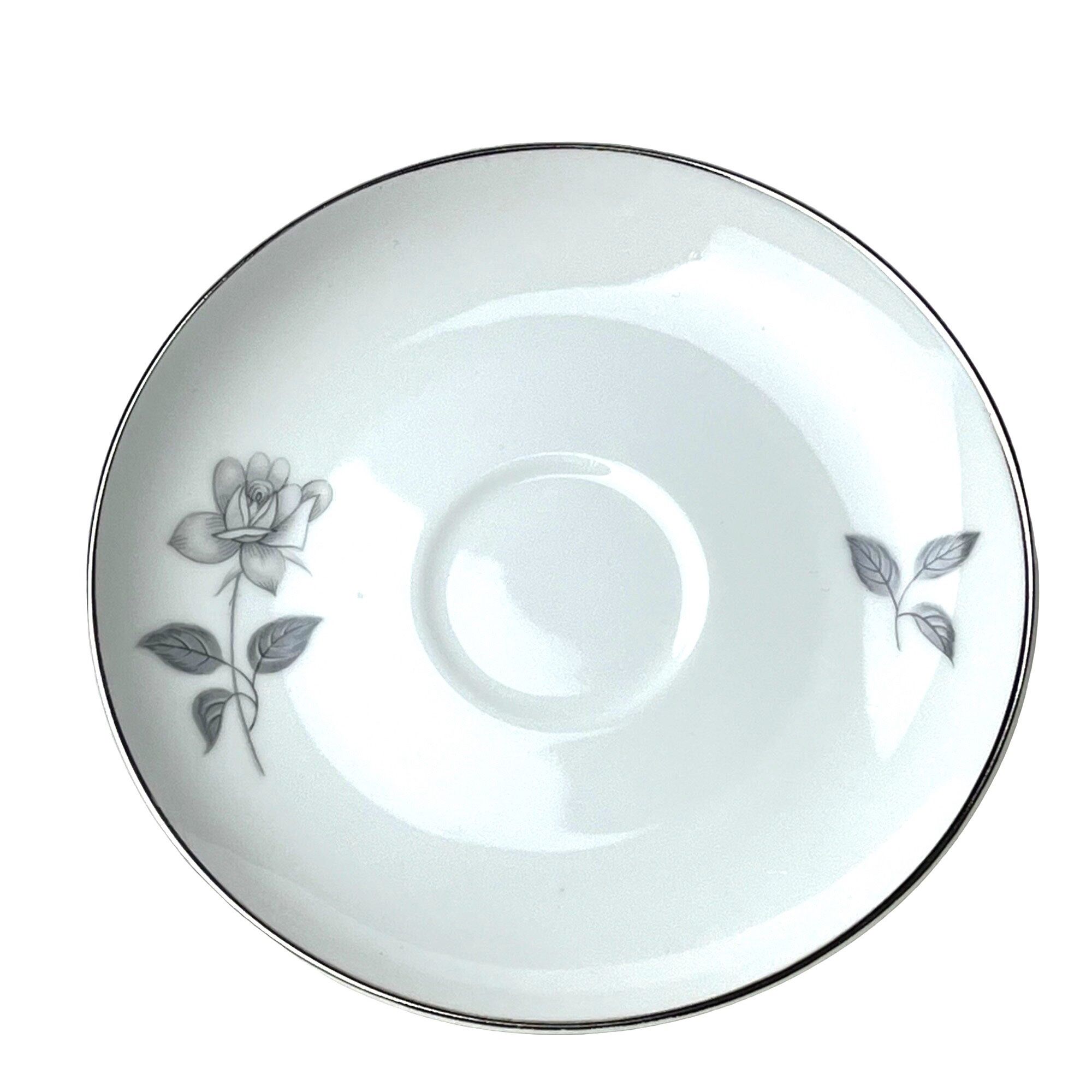 Vintage Queen's Royal China Saucer Platinum Rose Silver Edge