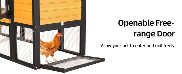 119.5＂Outdoor Wooden Chicken Coop with Run, 7 Doors, Pull-Out Tray, Nesting Box & Ramp – Backyard Poultry House for 2 – 4 Chickens, Expandable Design