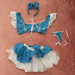 ✨ Coquette Blue Fairy Anime Set 💙 Lace-Up Top + Tulle Mini Skirt + Bow Headband Size Medium ✨