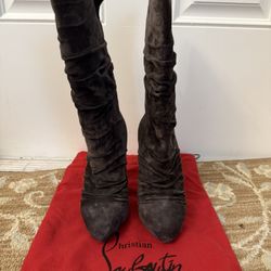 Christian Louboutin Dark Gray Suede Heeled Boots