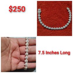 925 Sterling Silver Women's Hearts Bracelet/Brasalete De Corazones De Plata 925 Para Dama