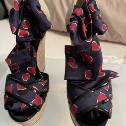 Gucci wedge sandals espadrille heart print size 37