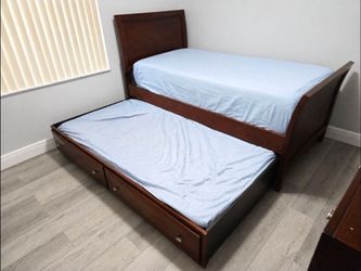 Twin Bed Frame with Trundle and Drawers