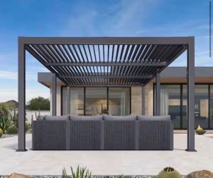 11.7 ft. x 21.2 ft. Gray Aluminum Outdoor Louvered Pergola with 3-Individual Adjustable Sunshade Roofs and LED Lights