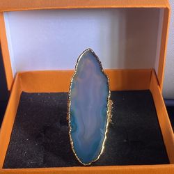 Blue Agate Goldtone Ring