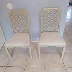 Two Beige Wood Chairs
