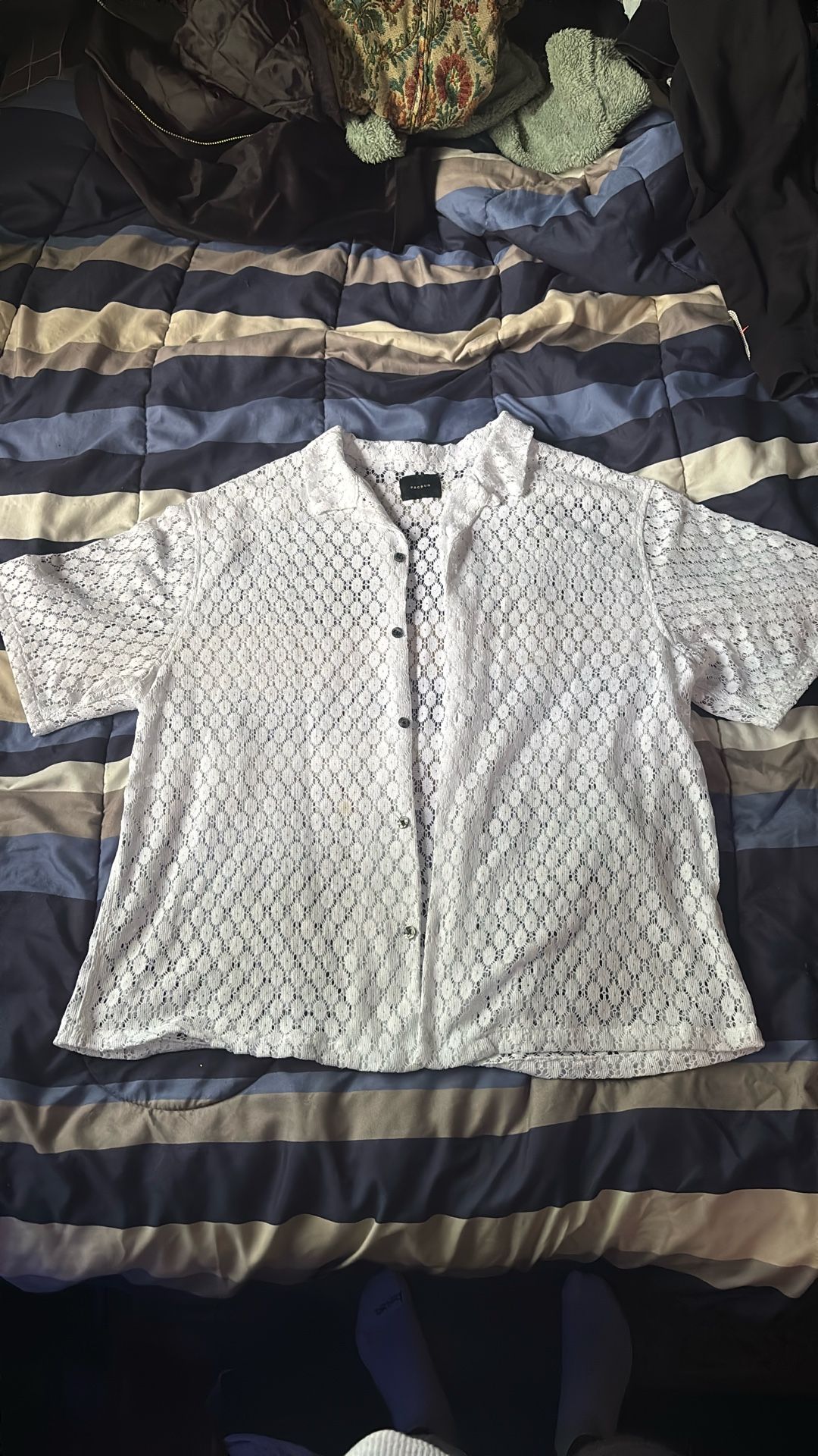 See Through Collared Button-Up Shirt