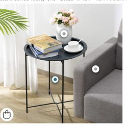 Folding Tray Metal Side Table, Sofa Table Small Round End Tables, Anti Grey B021