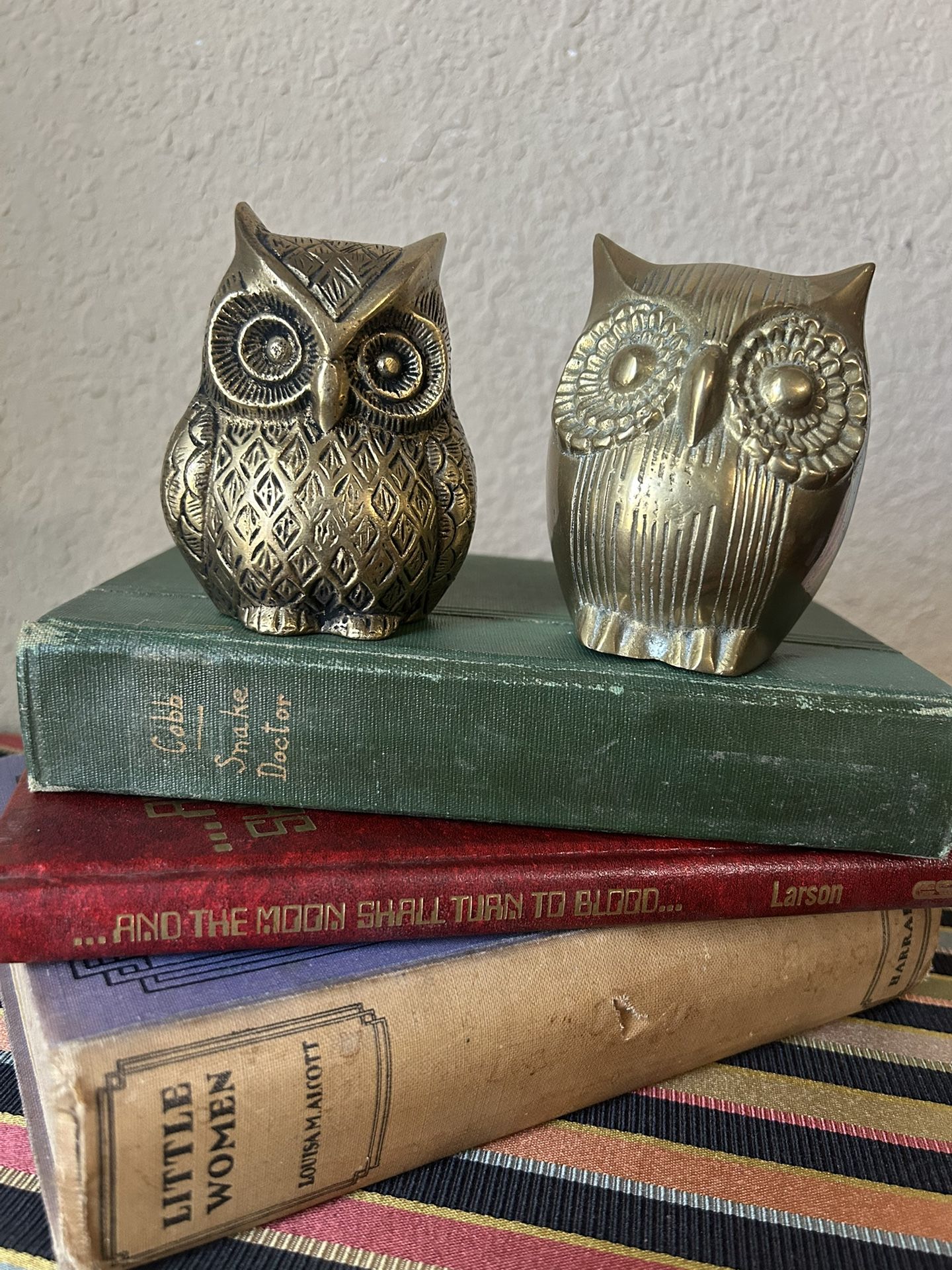 2pc Vintage Brass Owl 