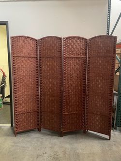 4-Panel Woven Bamboo Room Divider Folding Screen