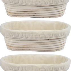 3Pcs Banneton Bread Proofing Basket, 10 inch Oval Banneton Basket,Sourdough Proofing Basket,Bread Bowl Handmade Rattan Baskets and Liners for Professi