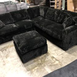 Black Corduroy L-shaped Sofa 