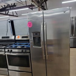 GE 2pc Set: 36in Side By Side Fridge & Gas Stove In Stainless Working Perfectly 4-months Warranty 