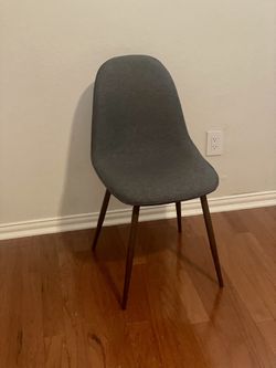 Modern Upholstered Dining Chair – Gray Fabric, Wood Legs