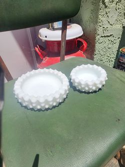 Vintage Nesting Set of Two Fenton Hobnail Ashtrays