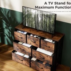 7 Drawers Dresser For Any Room, Tall Storage Drawer Fabric Storage Tower Chest With Fabric Bins, Storage Drawer Unit