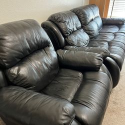 Leather Recliner and Sofa