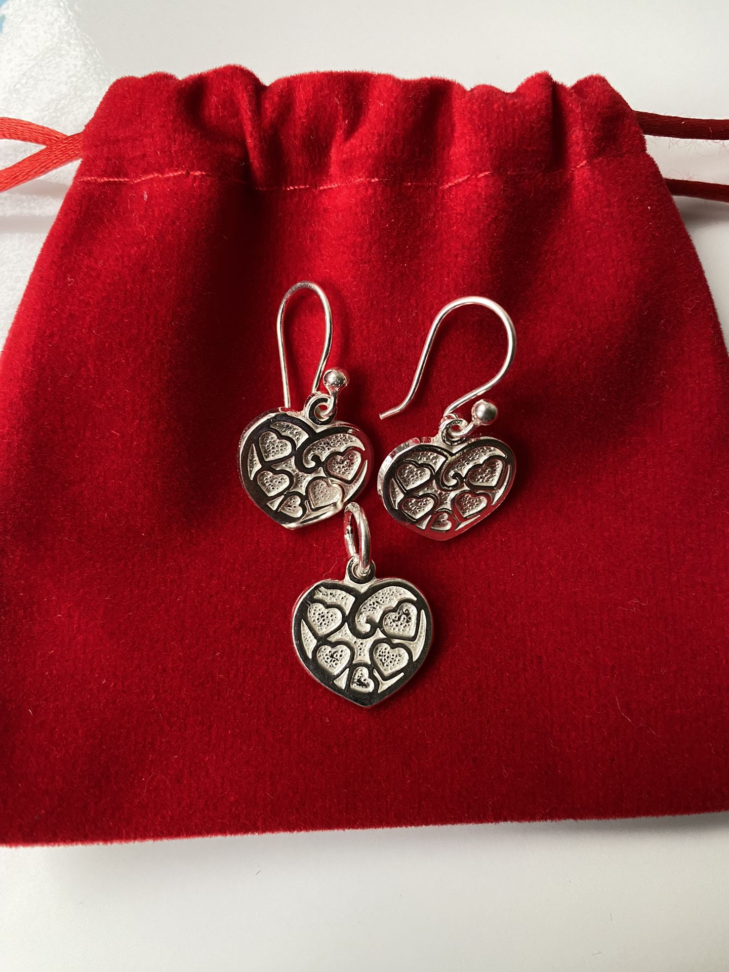 Peruvian Silver 950 Set Of Earrings & Pendant “Hearts “