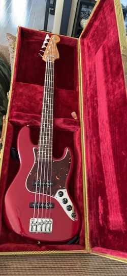 2007 Fender MIM Deluxe Active Jazz Bass Diablo Red In Mint New Condition Includes Org. Hard Case.
