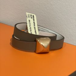 Auth HERMES Medor Infini Double Wrap Leather Bracelet T2 BM Etoupe/Blanc 