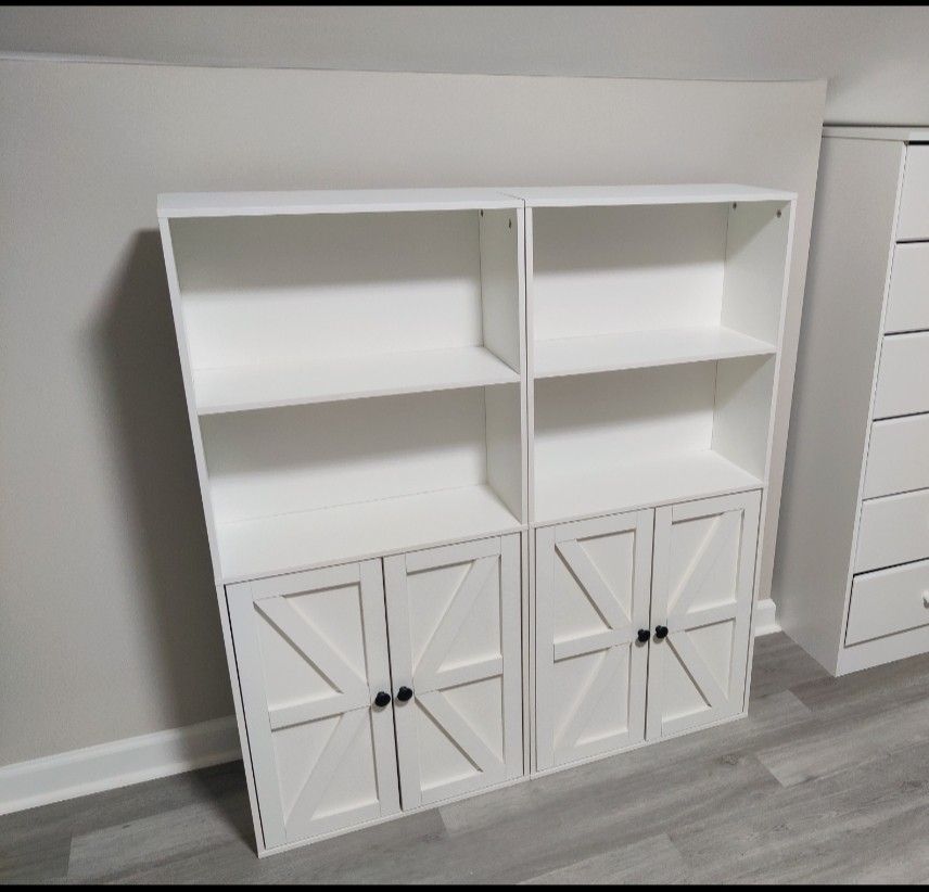 White Book Case With Cabinet Doors