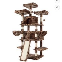 68 inch Multi-Level Functional Cat Tree Tower with Perch Hammocks & Scratching Posts, Leopard Print  Multi-Level Design: Multiple platforms a