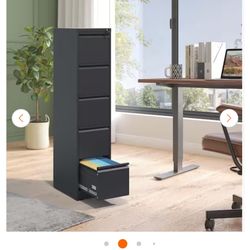 Black 5-Drawer Metal Vertical File Cabinet with Lock 
