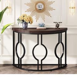 Tribesigns Half Moon Console Table for Entryway, 43 Inch Industrial Semi Circle Sofa Table with Geometric Base, Wood Accent Table for Living Room, Hal