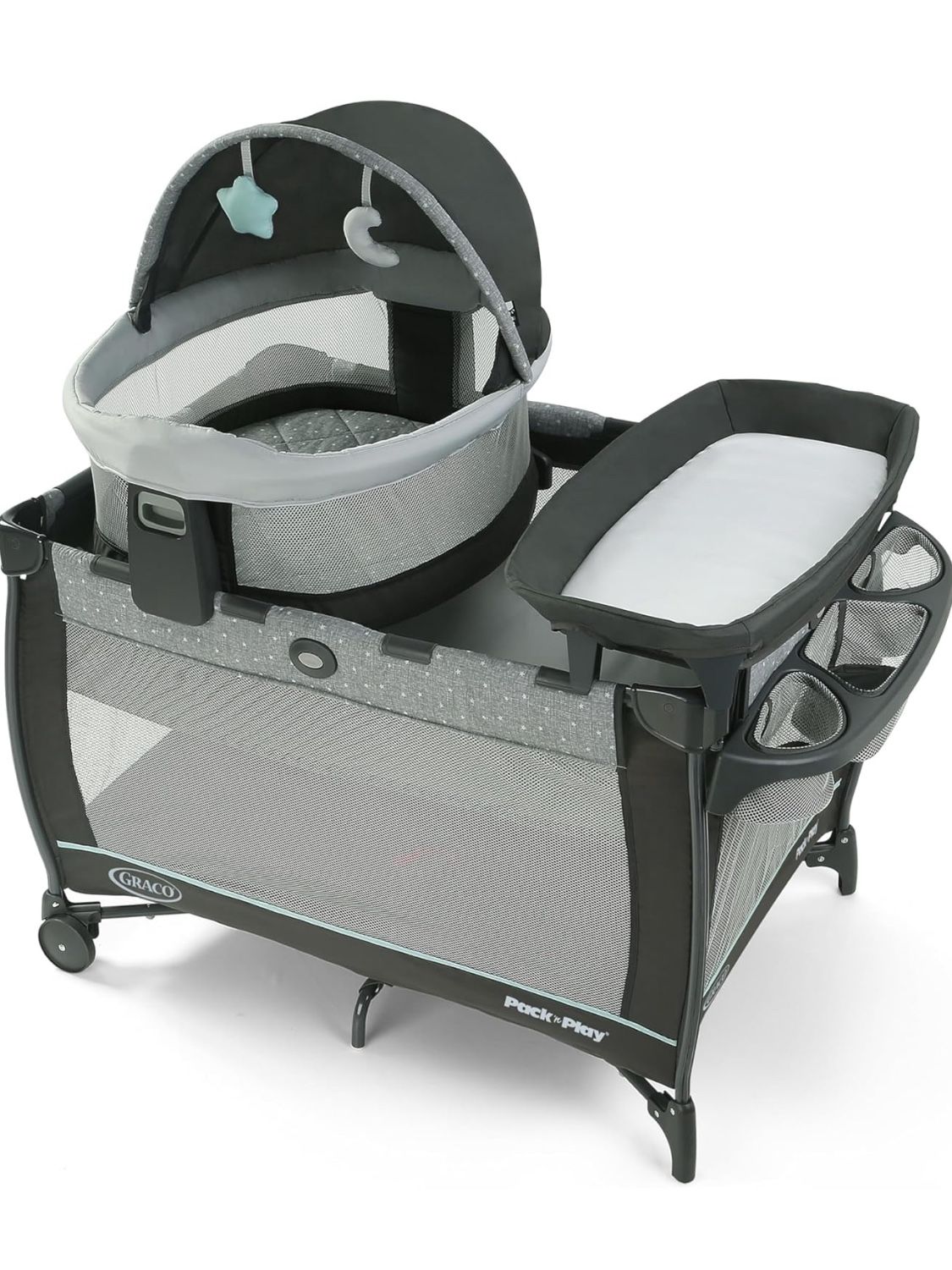 Graco Pack n Play Travel Dome DLX Playard, Astin with Portable Bassinet & Integrated Storage Organ