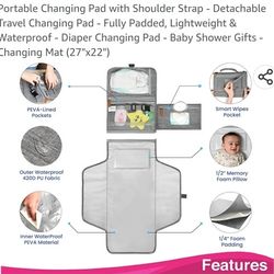 Portable Changing Pad with Shoulder Strap - Detachable Travel Changing Pad - Fully Padded, Lightweight & Waterproof - Diaper Changing Pad